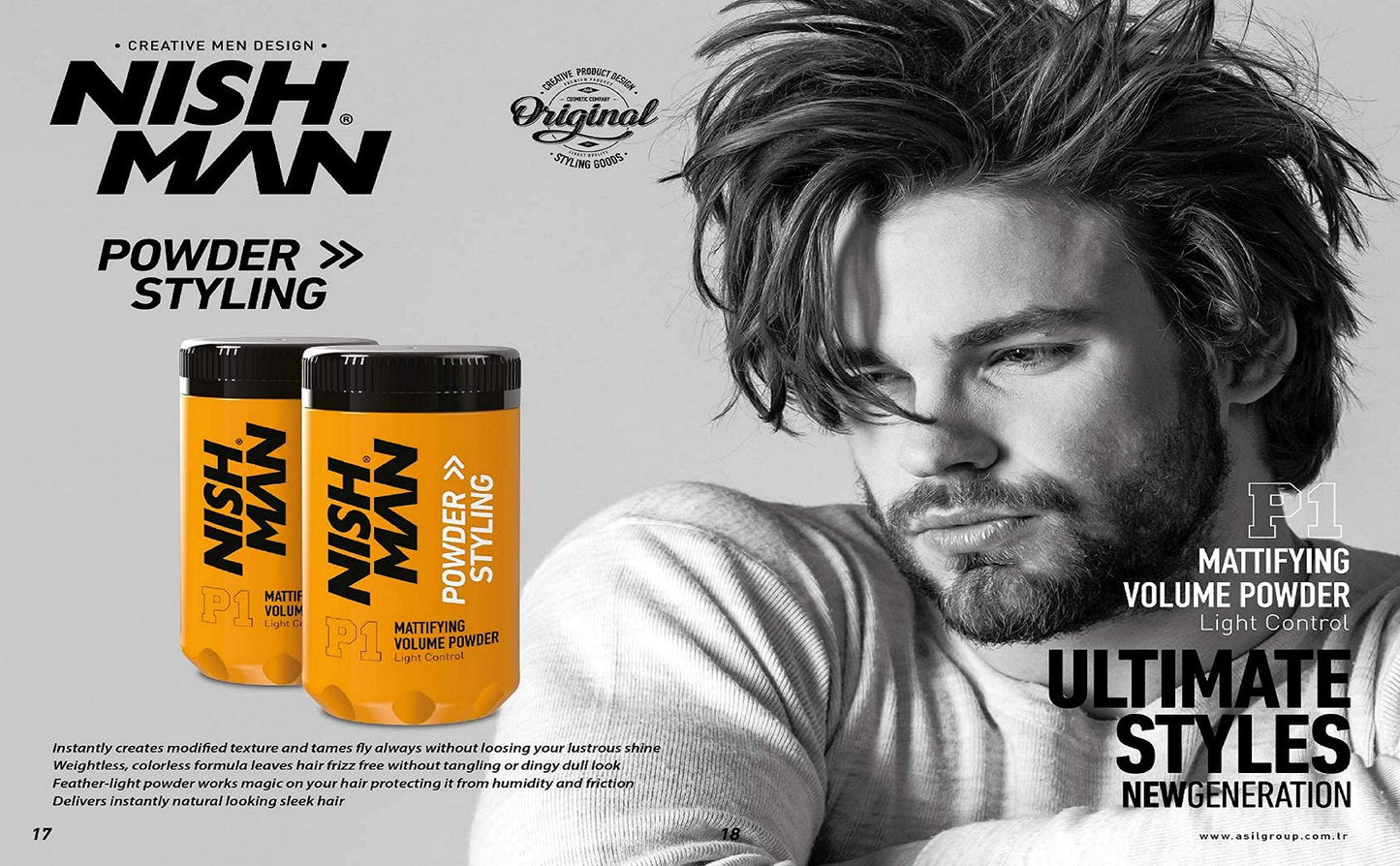 NISHMAN Hair Volume Powder, 20 gr | Light Control | Natural Matte Look | Hair Styling Powder Men | Hair Texture Powder Wax | Texturising, Volumising Hair Powder Men (P5+ Ultra Hold)