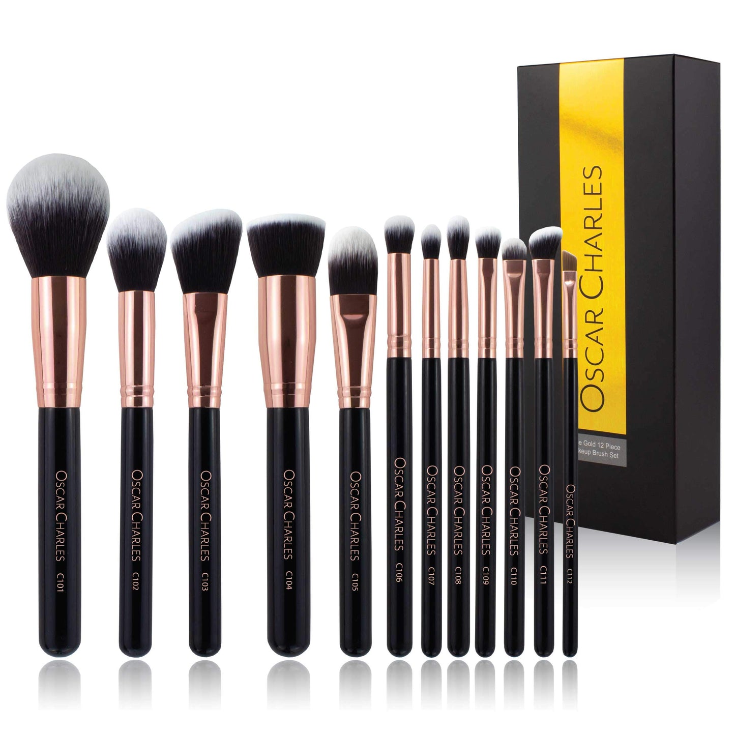 Oscar Charles Make up Brushes Set, 12 Piece Makeup Brushes Professional - Rose Gold