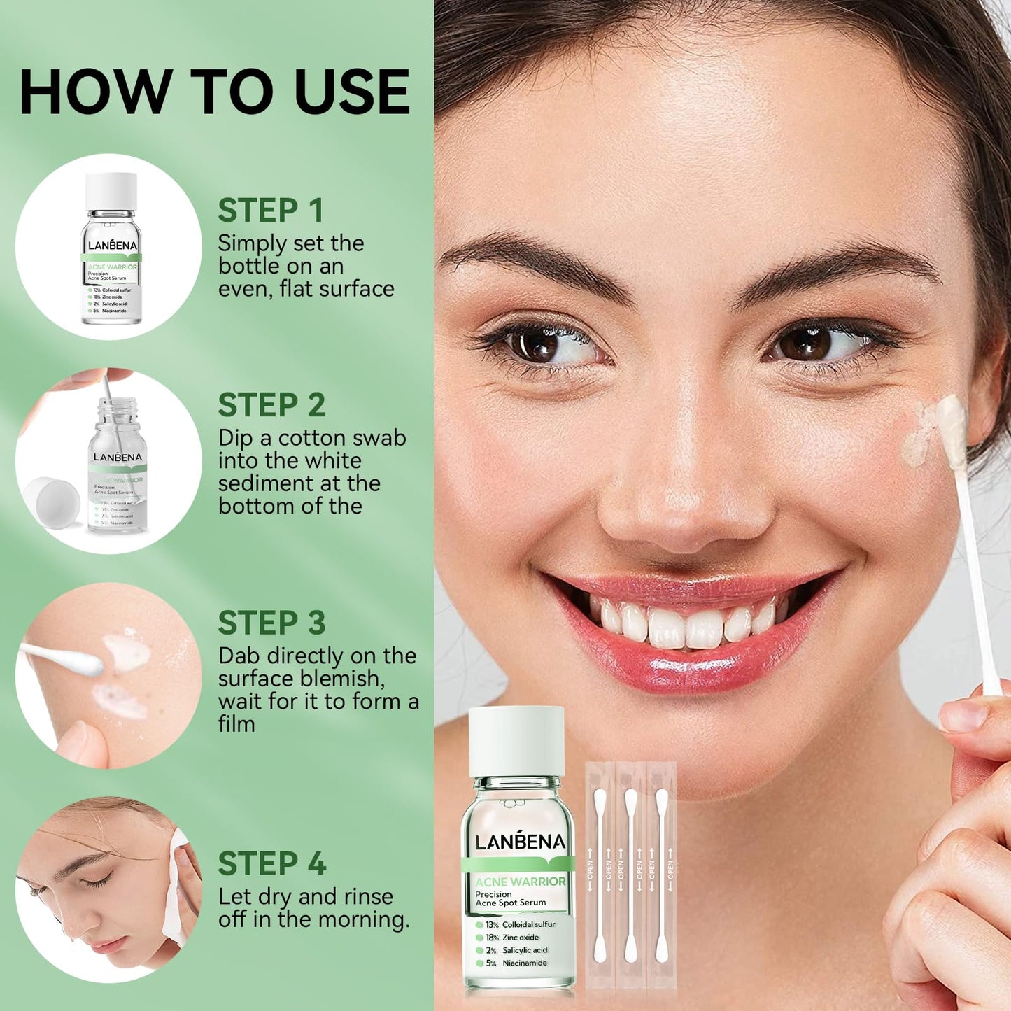 LANBENA Precision Acne Spot Serum, Acne Drying Lotion, Overnight Acne Treatment For Face, Dry Out Pimples, Blemishes, Zits And Clean Pores, 0.42 Fl Oz (Pack of 1)