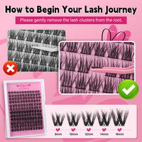 PRO LASHBEAUTY DIY Lash Clusters Kit with 144 Pcs Individual Lashes Cluster Lashes Bond and Seal Eyelash Extension Kit for Beignner (Natural01-D-8-16mix)