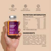 Horbäach Vitamin B Complex Gummies | 60 Count - Tablet Alternative | High Strength Supplement with Vitamin B12, B6, B2, B3, B5, Biotin, Folic Acid, and Iodine | Natural Orange Flavour | by Horbaach
