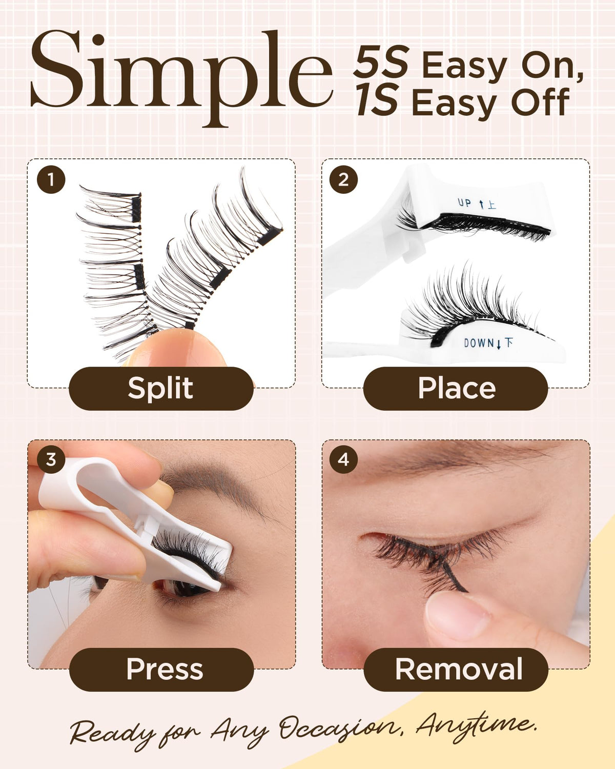 BEYELIAN Magnetic Eyelashes with Applicator, No Glue No Remover Needed Magnetic Eyelashes Lightweight Reusable Magnets False Eyelashes Kit Easy to Wear and Remove (1 Pair,Y01)