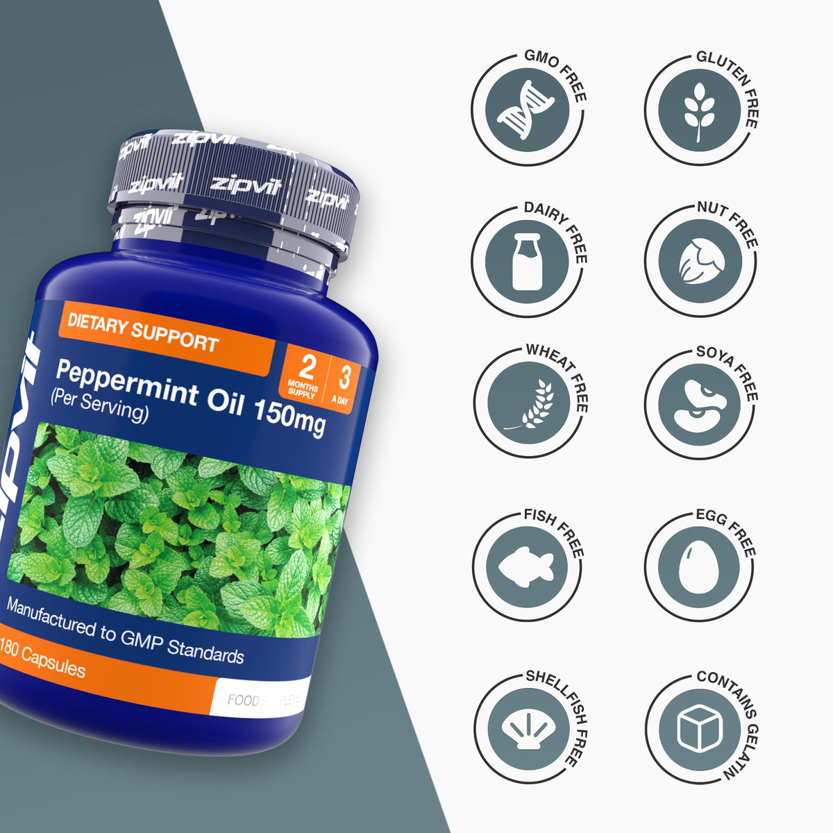 Zipvit Peppermint Oil Capsules 150mg, 180 Peppermint Capsules