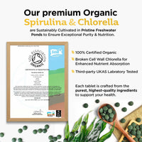 Organic Spirulina & Chlorella 400 Easy to Swallow Tablets - Natural Vitamins & Minerals - Broken Cell Wall, Pure 2000mg Daily Dose Supplement by Inner Vitality