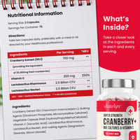 Cranberry Capsules 35,000mg High Strength - with Probiotics/Bio Cultures and Vitamin C - 150 Capsules - Advanced Cranberry Extract Supplement - Made in UK by VitaBright
