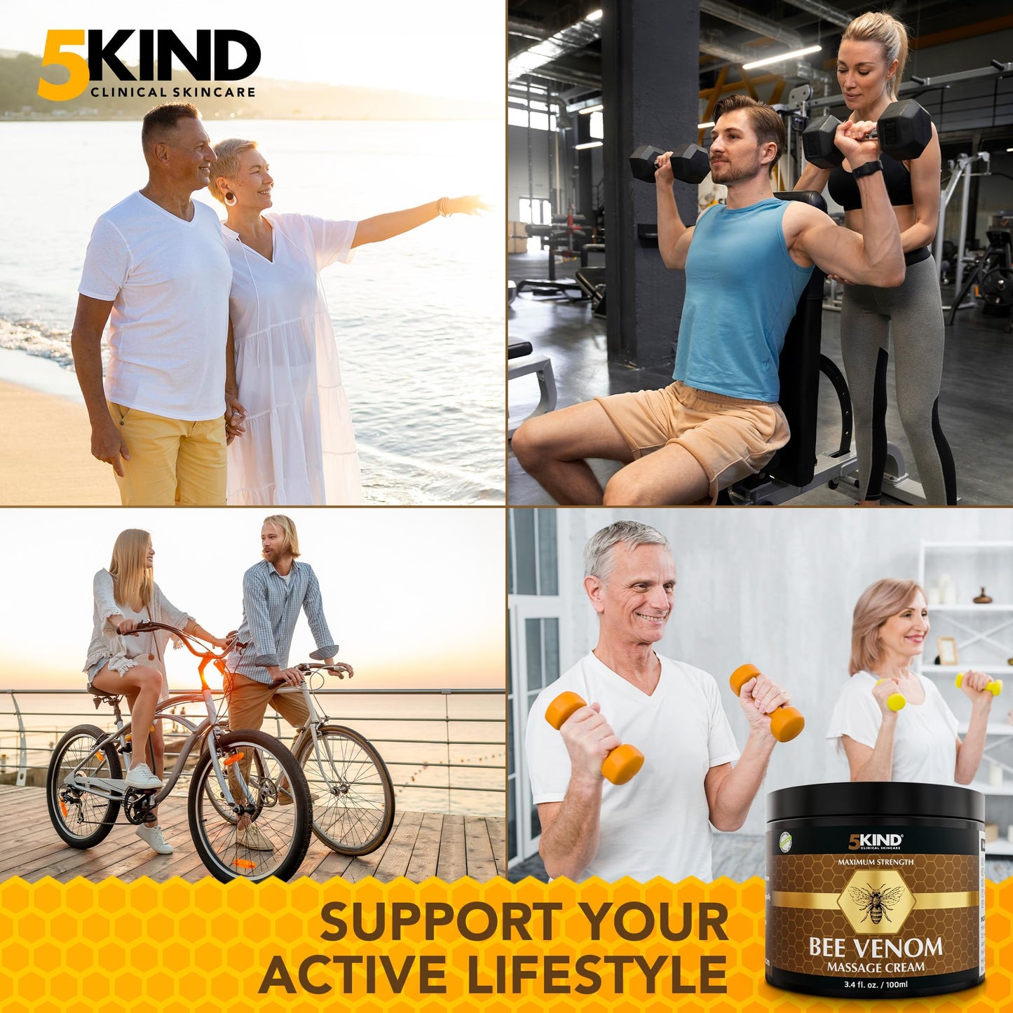 5KIND CLINICAL SKINCARE 5kind Bee Venom Cream UK Maximum Strength 100ml - Bee Venom Comprehensive Cream - Naturally Massage Joints & Muscles, Lower Back, Knee, Neck, Shoulder, Hip & Feet - Responsibly Sourced