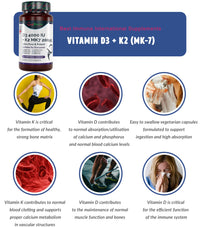 Vitamin D3 4000IU + K2 MK7 200mcg Natural Premium Quality 100 Capsules Immune Support Perfect Proportions Maximum Absorption