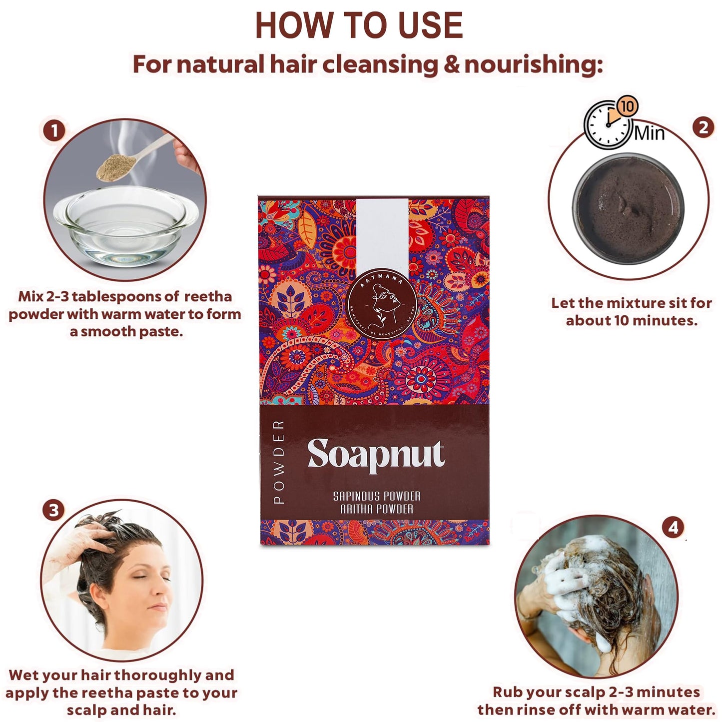 AATMANA Soapnut Powder | Reetha | Aritha Powder for Natural Hair Care | Ayurvedic Hair Cleansing Conditioner |for Men & Women 100g