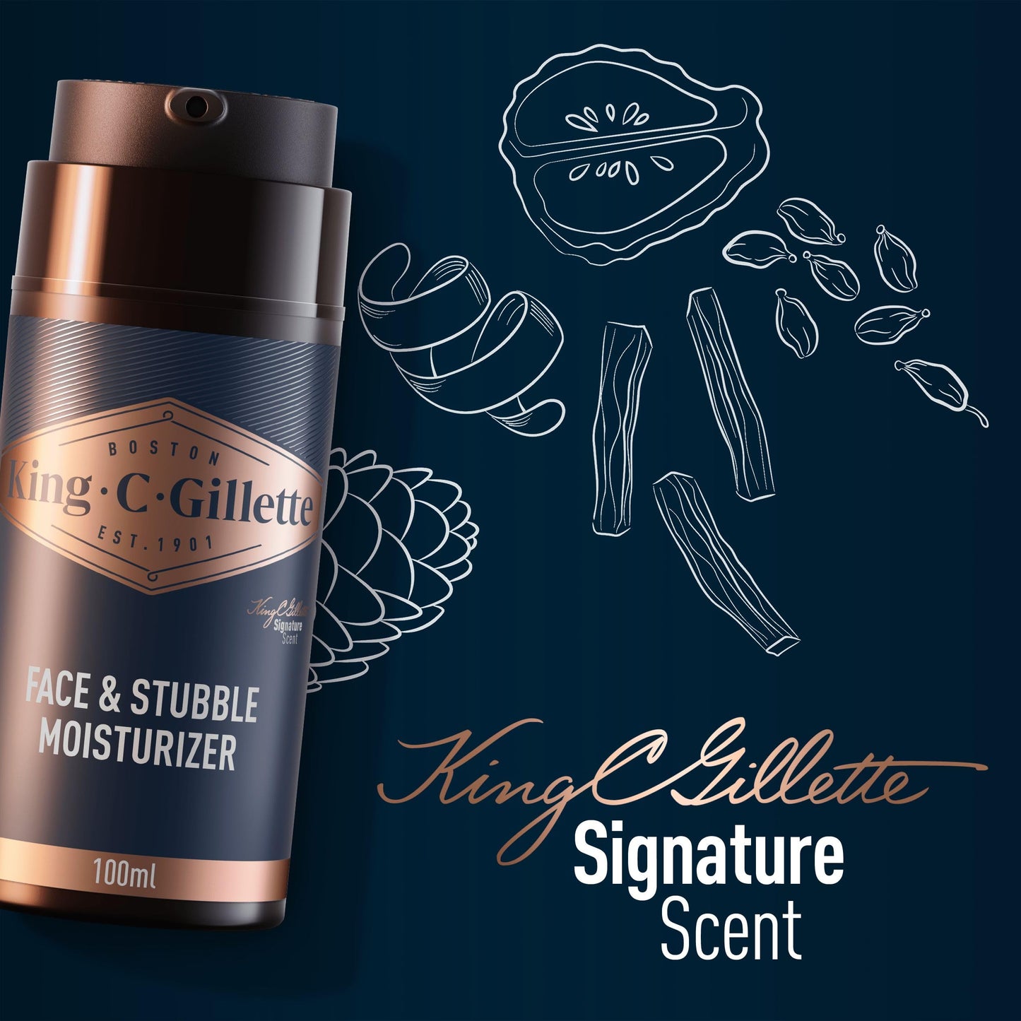 King C. Gillette Face & Beard Moisturiser for Men, 100 ml, with Vitamin B (B3), B5 Complex & Argan Oil, Beard Softener for Men