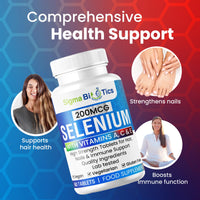 SigmaBiotics Selenium with Vitamins A, C & E - Promotes Healthy Hair, Skin & Nails - Supports the Immune System - Superior Absorption Formula - Vegan and Gluten Free - 60 Tablets for 2 Months Supply