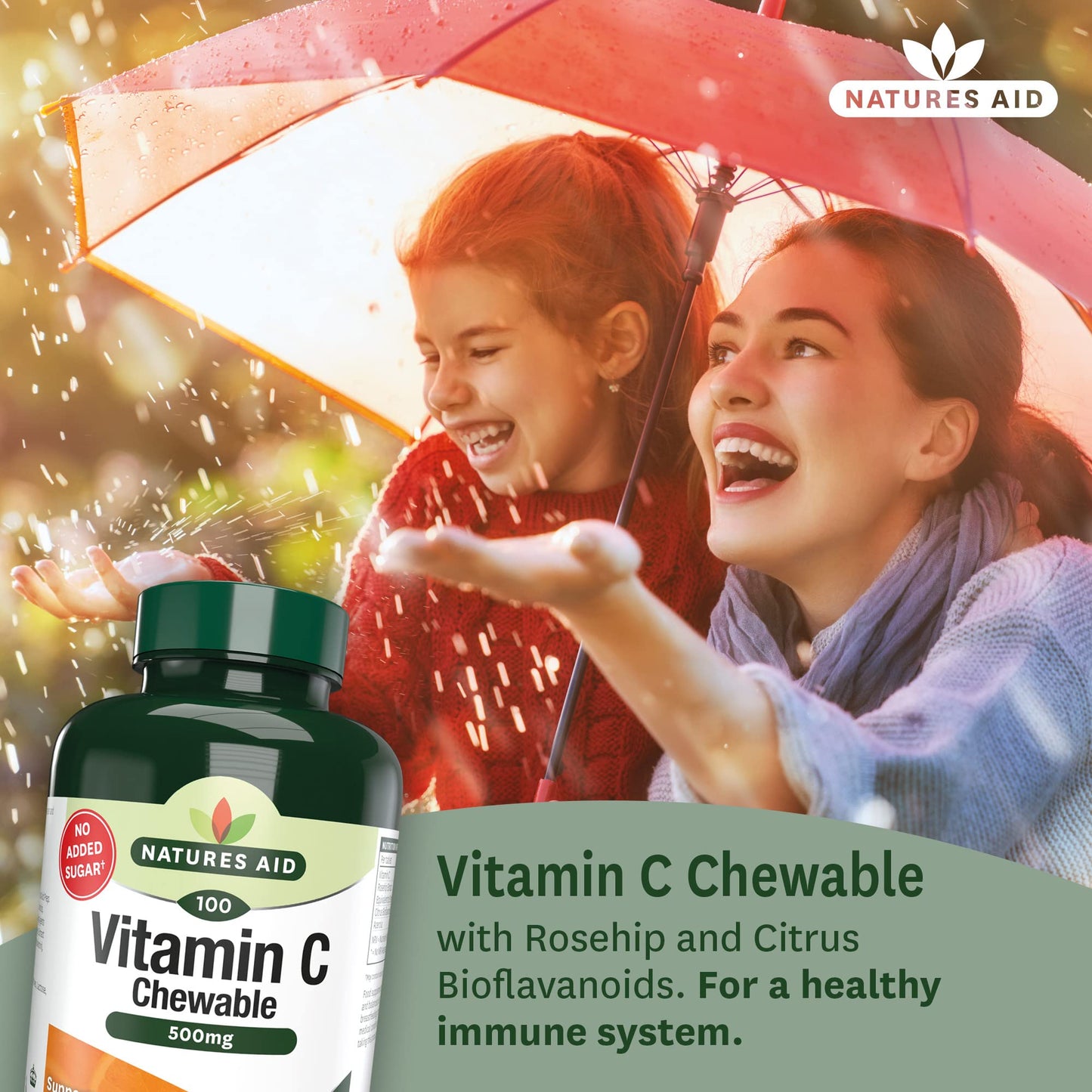 natures aid Natures Aid Chewable Vitamin C 500 mg, Sugar Free, Suitable for Vegans, 100 Tablets