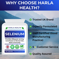 Harla Health Selenium 200µg – 120 Vegan Capsules (4-Month Supply) | Immune System, Thyroid Function & Antioxidant Support | UK Made, GMP Certified