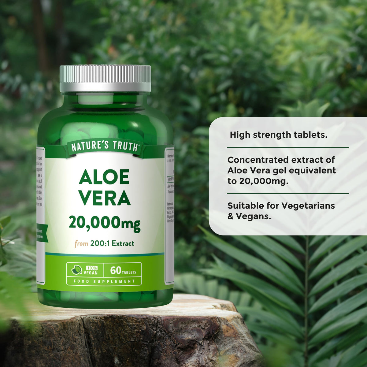 Aloe Vera Tablets 20,000mg | High Strength One-A-Day Formula | Aloe Vera Plant Extract | 60 Tablets | Vegan | Nature's Truth