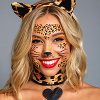 DPKOW Leopard Face Tattoos & Gems, Temporary Tattoos & Face Gems for Kids & Adults, Waterproof, Leopard Print