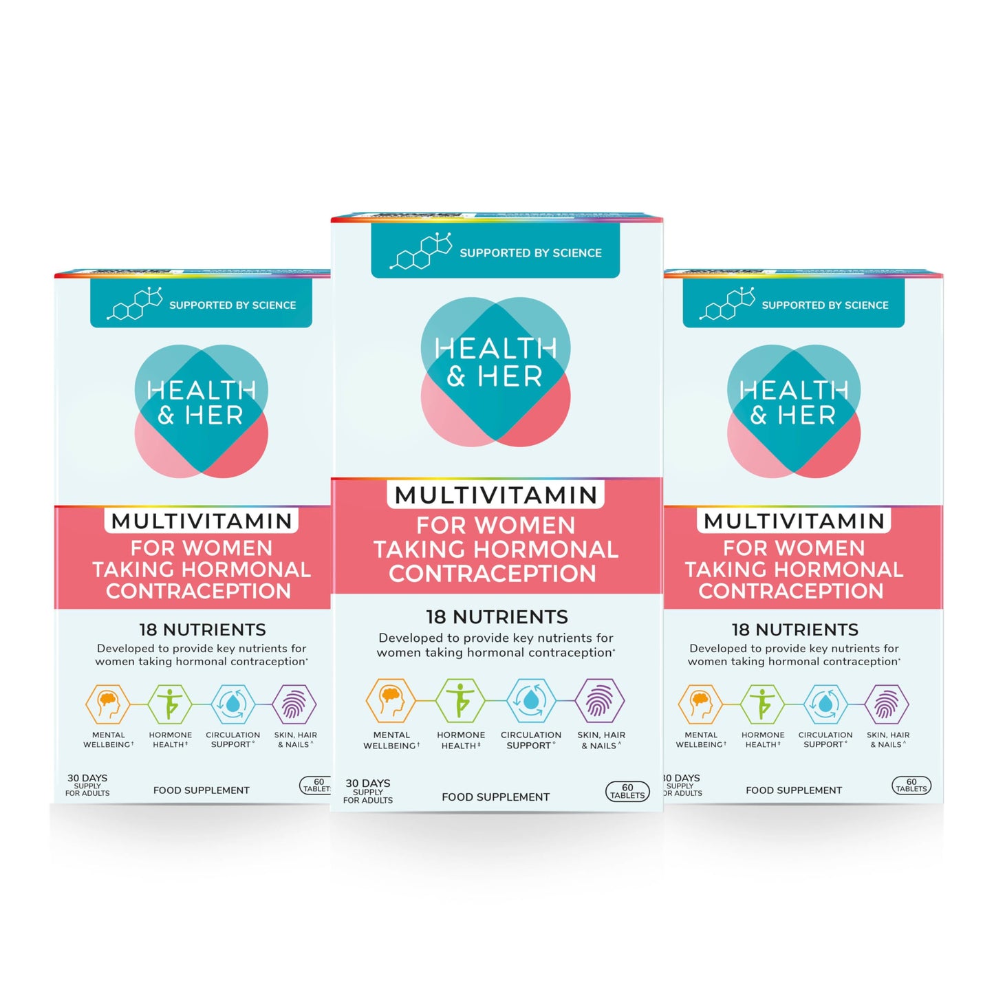 Health and Her Health & Her Multivitamin Supplement for Women Taking Hormonal Contraception - Nutrition Support for Women & Teen Girls on The Pill - 3 Month Supply, 180 Tablets - Vegetarian & Gluten Free