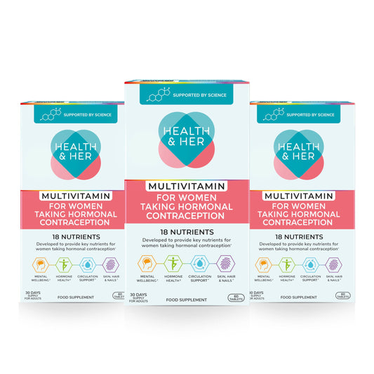 Health and Her Health & Her Multivitamin Supplement for Women Taking Hormonal Contraception - Nutrition Support for Women & Teen Girls on The Pill - 3 Month Supply, 180 Tablets - Vegetarian & Gluten Free
