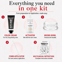 REVERS COSMETICS Eyebrow Dye Kit Dark Brown Ammonia Free, Brow Tint with Argan Oil and Castor Oil, Salon Quality, Natural Result, Lasts Up to 4 Weeks, Up to 15 Applications