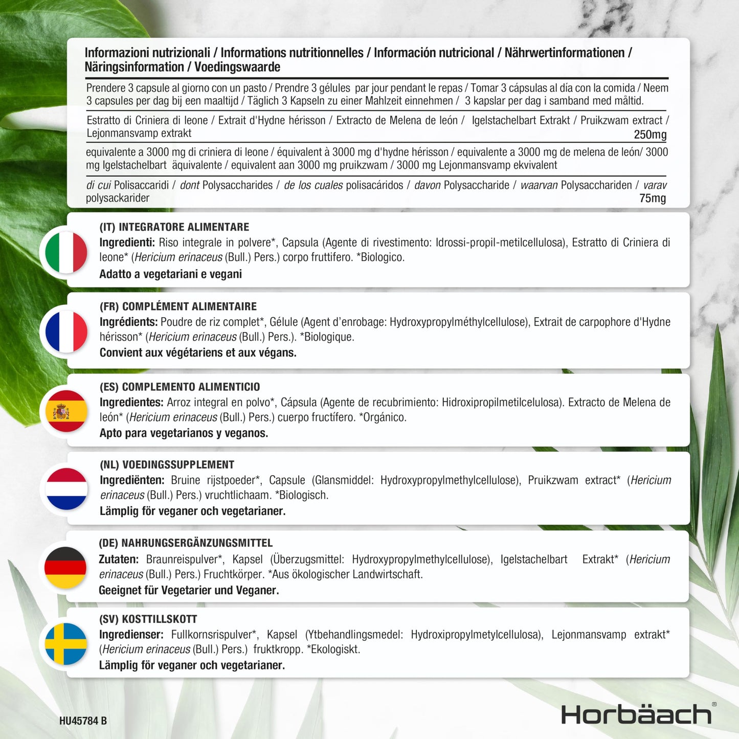 Organic Lions Mane Supplement 3000mg | High Strength Mushroom Extract | 120 Vegan Capsules | by Horbaach