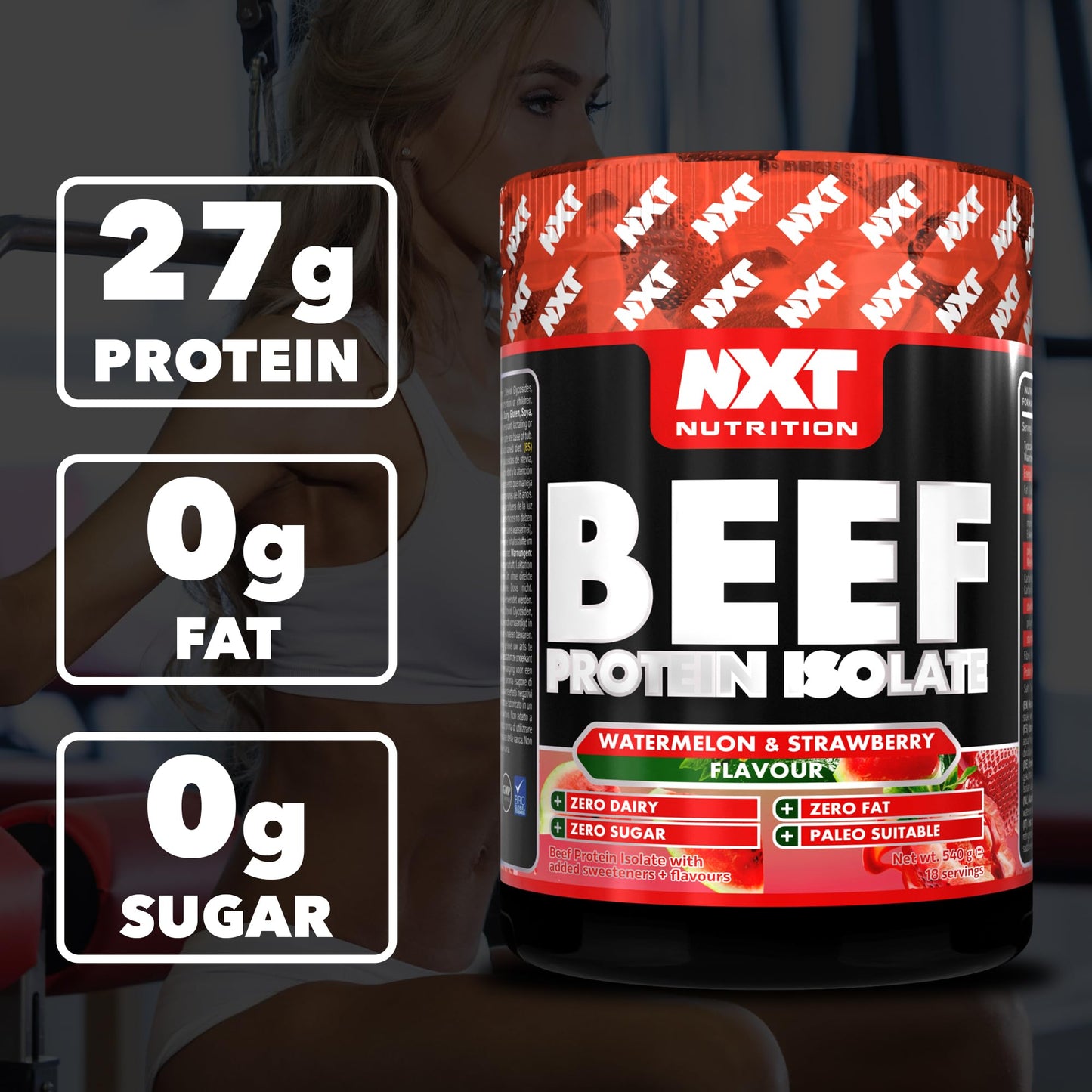 NXT Nutrition NXT Beef Protein Isolate 540g - High Protein Powder in Natural Amino Acids - Paleo, Keto Friendly - Dairy and Gluten Free | 540g | Strawberry & Watermelon