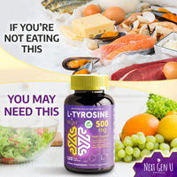 NGU Next Gen U L Tyrosine - 500 mg, 120 Vegan Capsules - Health Dietary and Food Supplement - Mood Support for Adults, Women and Men - Helps Support Healthy Brain Functions - by NextGenU