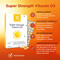 Healthspan Super Strength Vitamin D3 | Immune Health | Bone, Teeth & Muscle Health | Contains 1,000iu of Natural Source Vitamin D3 in Each Tablet | Vegetarian (240 Tablets)