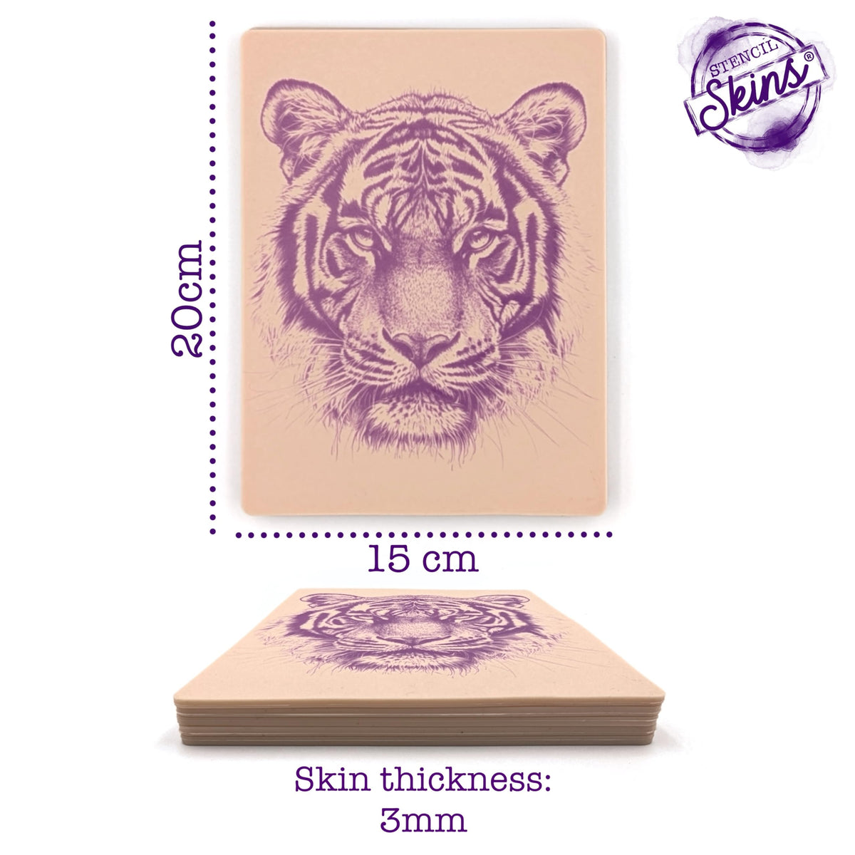 Stencil Skins Pre-Printed Tattoo Practice Skins - 5 Pack | Pre-Printed Designs | Big Cat Set | Premium 3mm Thick | Fake Skin