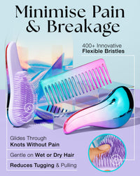 Detangle Hair Brush and Wide Tooth Comb Set Easy to Hold Detangler Hairbrush and Detangling Comb for Women and Kids for Wet or Dry, Fine, Curly, Thick, Afro Hair by Lily England (Ombre)