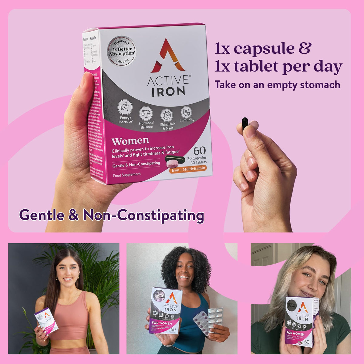 Solvotrin Active Iron Supplement 17 mg Multivitamin for Women - Clinically Proven to Increase Energy & Reduce Tiredness - Gentle, Non-Constipating Iron Women’s Multivitamin - 30 Capsules + 30 Tablets