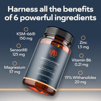 QSTA Ashwagandha KSM 66 + Sensoril (15-20% Withanolides) Cortisol Reducing Supplements for Deep Sleep, Energy, Concentration and Stress Relief. 2 Month Supply Ashwagandha High Strength KSM 66 Capsules