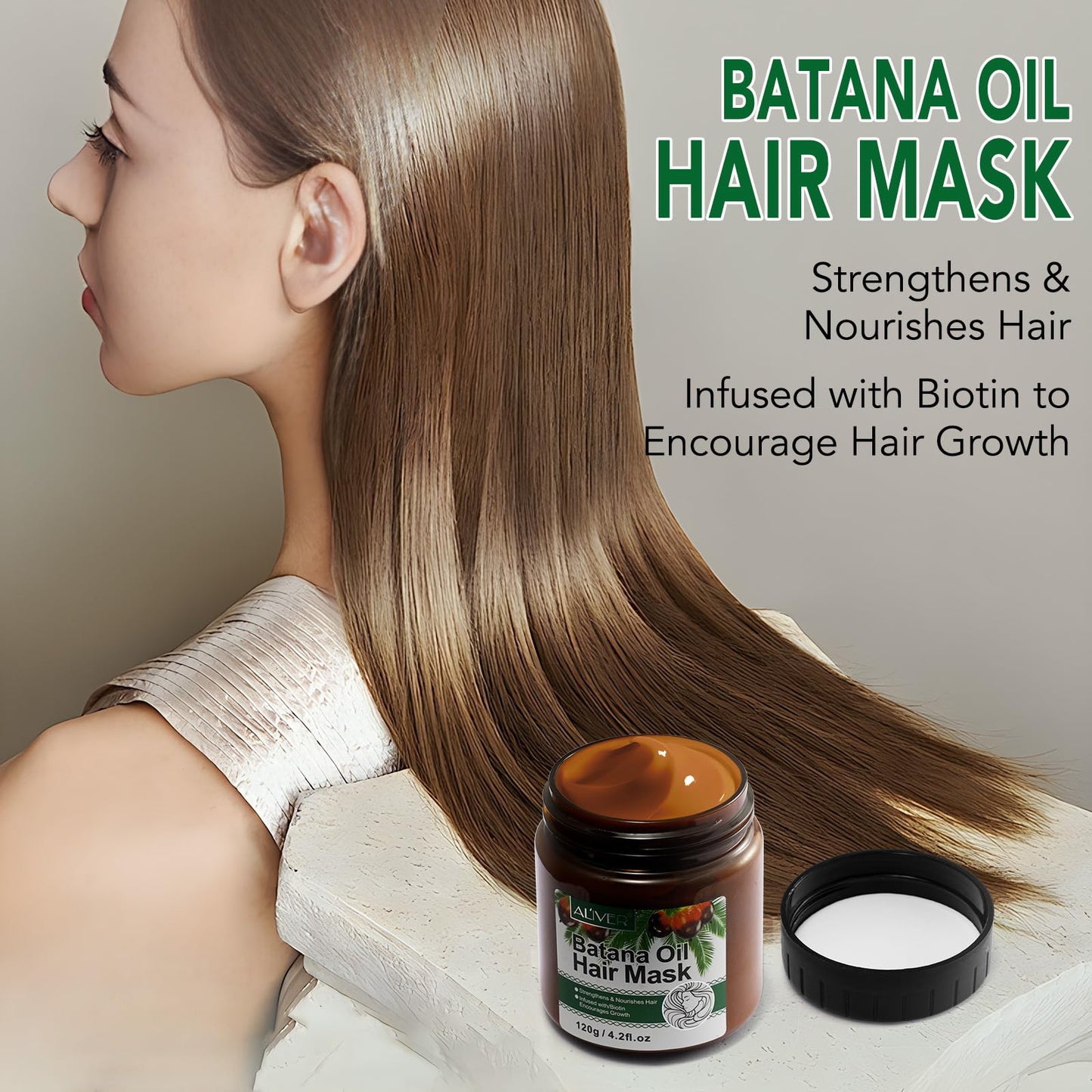 RoongDuuDll Batana Oil Hair Mask for Hair Growth, 100% Natural Hair Growth Oil, Wild Batana Oil Organic Prevent Hair Loss and Helps with Frizz, Split Ends, Texture & Shine for Men & Women - 120g