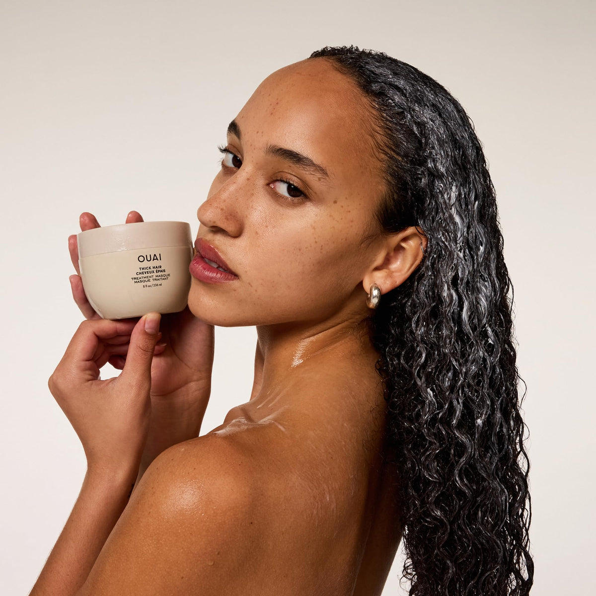 OUAI Thick Hair Treatment Masque Travel Size - Almond Oil, Olive Oil & Hydrolyzed Keratin to Repair & Restore Damaged Hair - Softens, Smooths & Strengthens - Phthalate & Paraben Free Hair Mask - 100ml