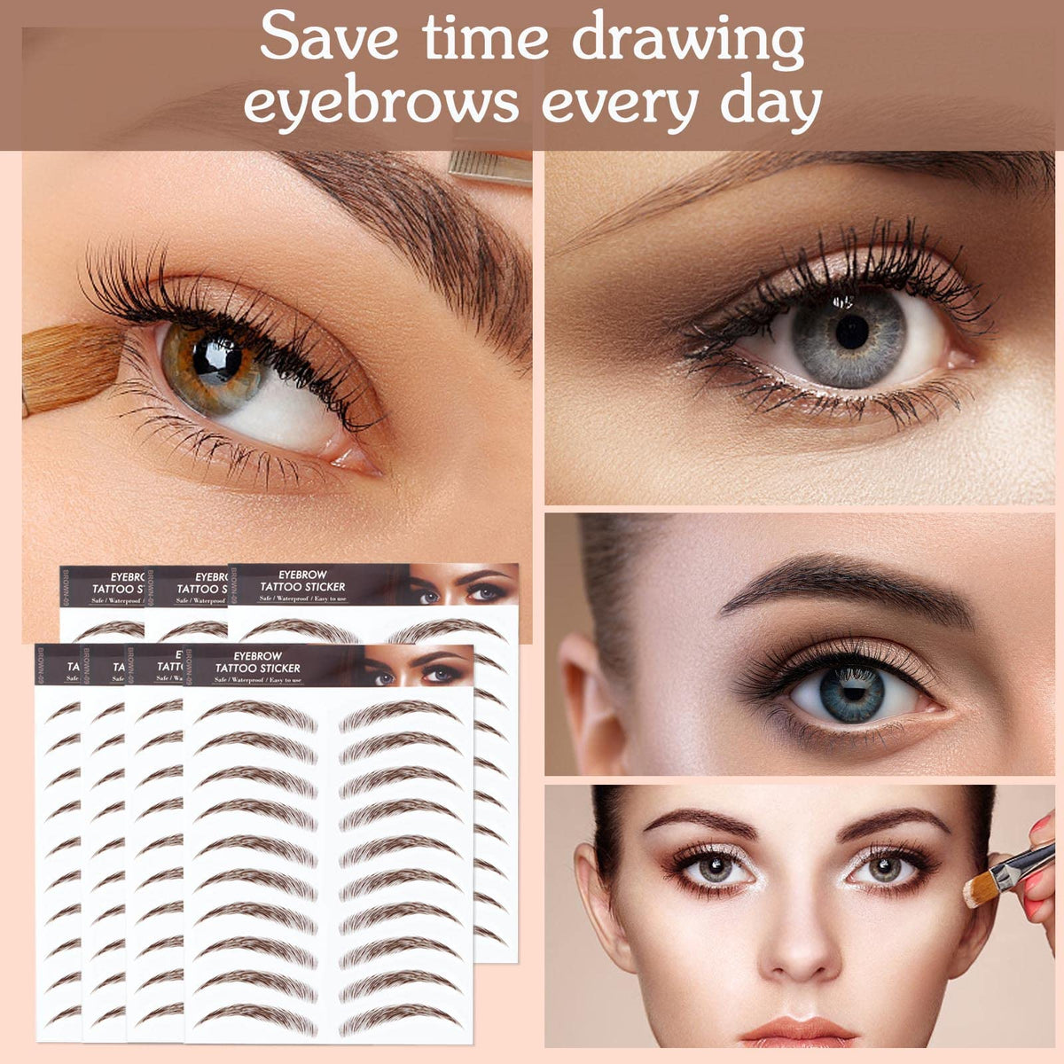 AWAVM 7Sheets/77Pairs 4D Hair-Like Tattoo Stickers Waterproof Natural Fake Eyebrow Stickers,Long Lasting Eyebrow Grooming Shaping Perfect for Women and Girls (Brown-09)