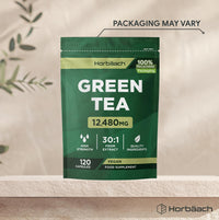 Horbäach Green Tea Capsules 12,480mg | High Strength Green Tea Extract | Contains Polyphenols | 120 Powder Capsules | Vegan | by Horbaach