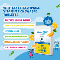 Health4All Kids Vitamin C 250mg, 90 Chewable Tablets for Children 3+, Immune Support
