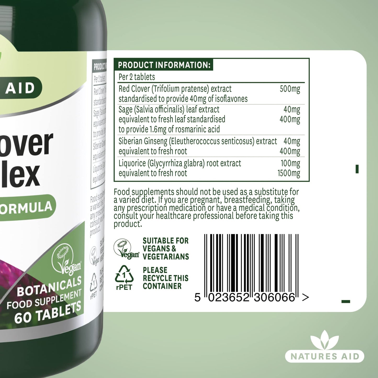 Natures Aid Red Clover Complex – with Isoflavones, Sage, Ginseng & Liquorice – Supports Women’s Health, Hormonal Balance & Menstrual Comfort – Vegan, Gluten-Free, Non-GMO Supplement - 60 Tablets