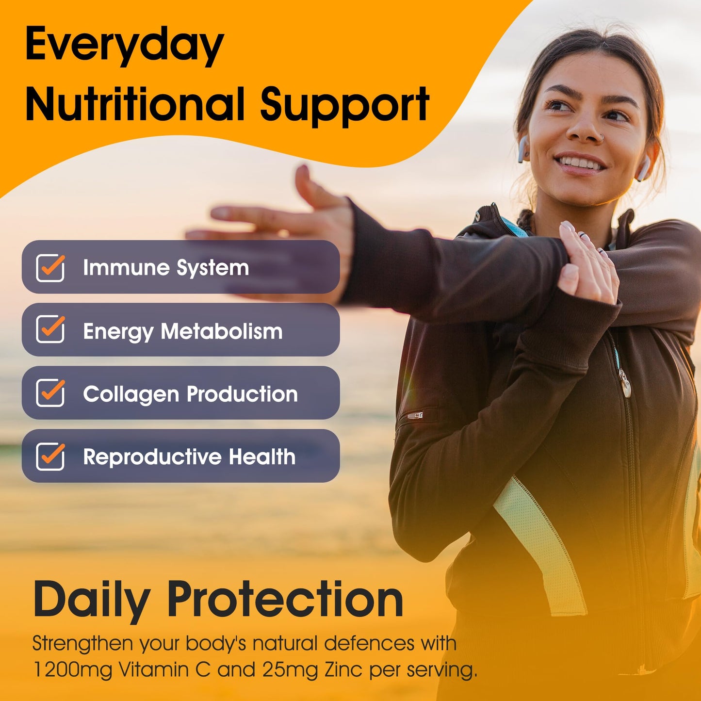 Vitamin C and Zinc | High Strength Vitamin C Capsules | 1200mg VIT C and Zinc 25mg Per 2 Capsule Daily Serving | By Clearwave Health