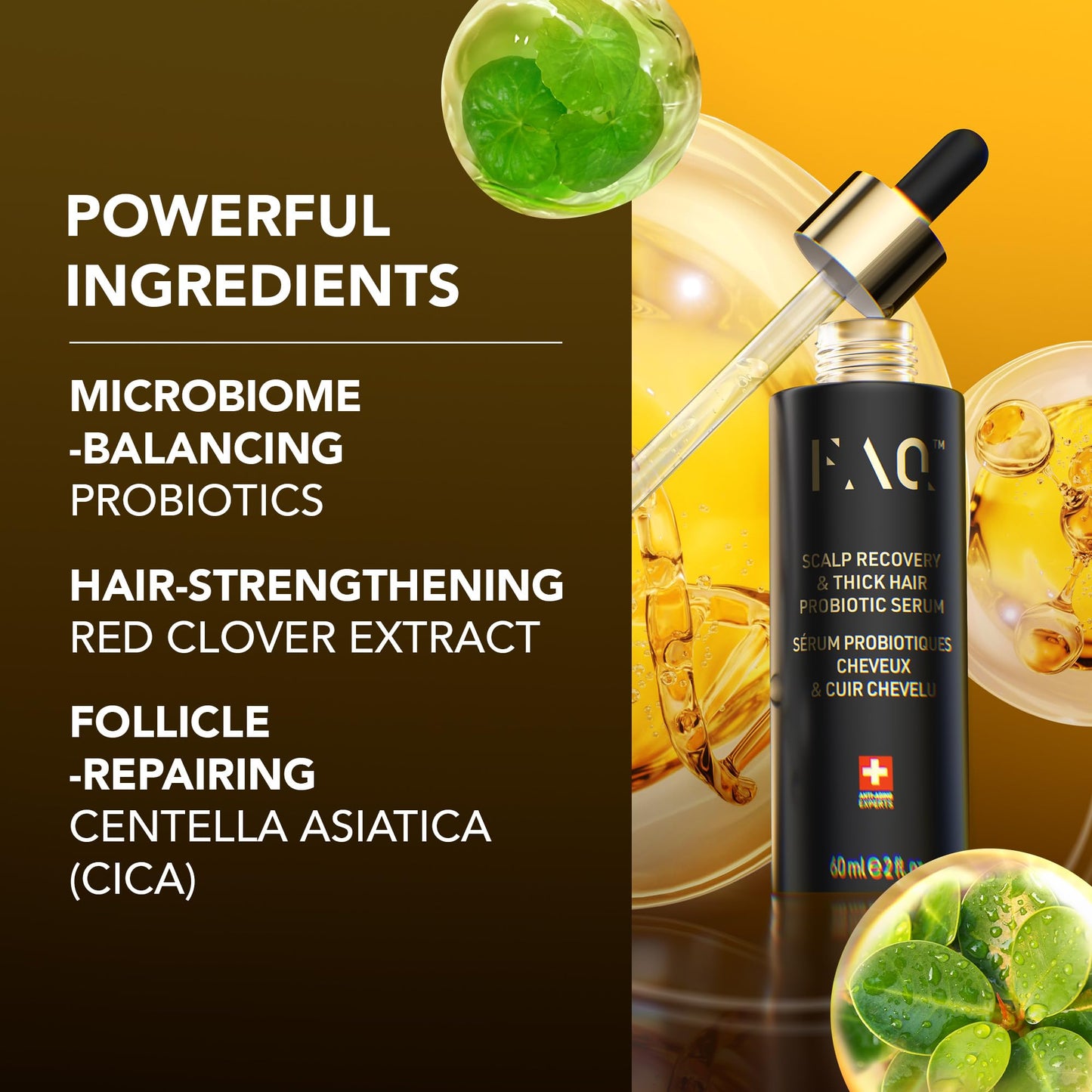 FAQ Scalp Recovery & Thick Hair Probiotic Serum with Red Clover Extract and Centella Asiatica - Repair Treatment - Thickening Serum for Growth