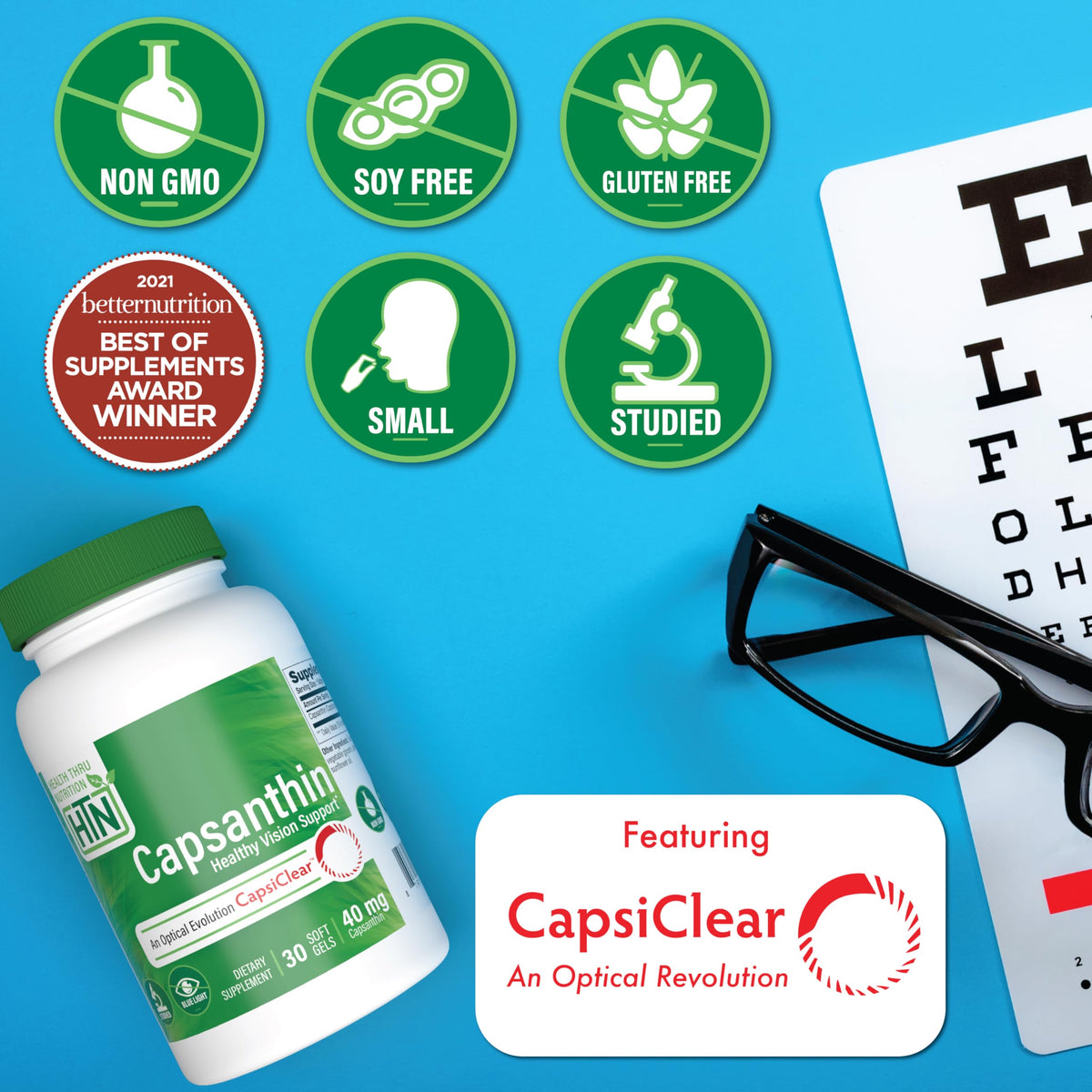 Health Thru Nutrition Capsanthin 40mg - Ultimate Eye Supplement | Healthy Vision Support & Blue Light Protection Dry Eye Relief as CapsiClear Derived from Capsicum Annuum | Pack of 30