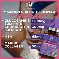 Natures Zest Glucosamine and Chondroitin High Strength -180 Caps- Joint Care Supplement for Men & Women | MSM Supplements with Vitamin C, Rosehip, Turmeric Curcumin & Marine Collagen - 4 Month Supply