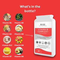 Ryxx Vitamin B Complex+ | High Strength & High Absorption B Vitamins | 120 Vegan Capsules | with B6, B12 & Folate for Energy & Tiredness Reduction | Made in the UK by RYXX