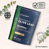 Horbäach Olive Leaf Extract Capsules 20,000mg | Wild European 20% Oleuropein | High Strength Supplement | 90 Vegan Capsules | Horbaach