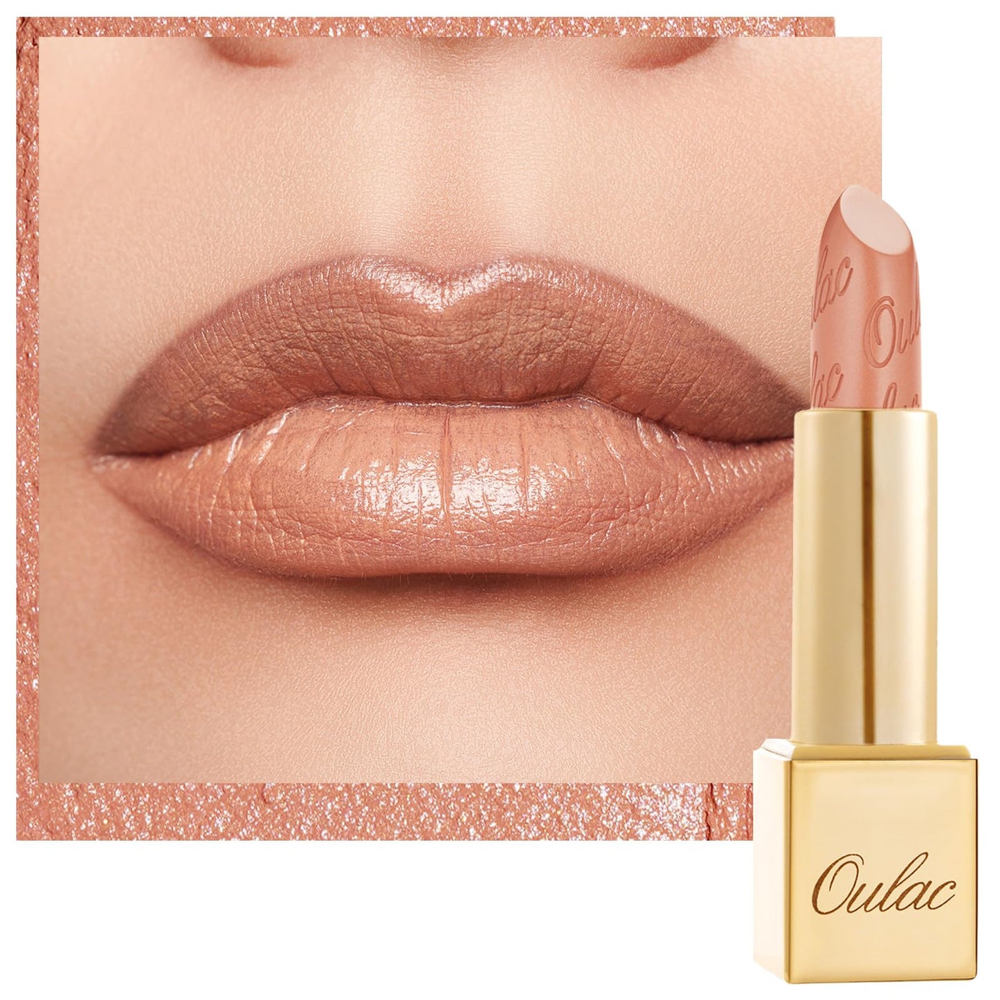 OULAC Glow Metallic Shine Lipstick, Nude High Impact Lipcolor, Lightweight Soft and Ultra Hydrating, Long Lasting, Vegan & Cruelty-Free, Full Coverage Lip Color 4.3 g/0.15 GM14 77 Odyssey