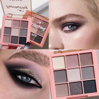 LYNTYAOU Smoky Eyeshadow Palettes Black Silver Pink Eye Shadow Palette, Cool Make-Up Palettes Shimmer for Women Glitter Make up Set, 9 Colour Long Lasting Highly Pigmented Eyeshadow Palette Gift with Brush