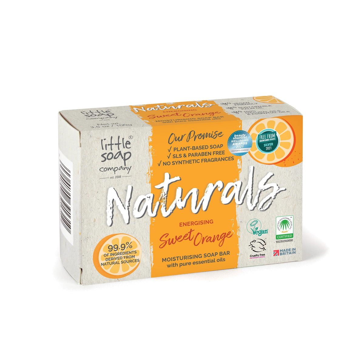 Little Soap Company Natural Range - Sweet Orange Bar Soap, 100g | Vegan, Cruelty Free, Eco Friendly Hand, Face & Body Soap Bar | Antibacterial Natural Soap with Essential Oils, No SLS or Parabens