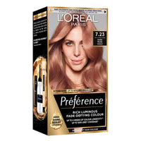 L'Oreal Paris Preference Hair Dye, Luminous Permanent Rich Hair Colour, Long Lasting Brilliance, Achieve Radiant, Salon-Inspired Results, Shade: Shade: 7.23 Dark Rose Gold