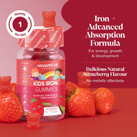 novomins Kids Iron Gummies - Iron Supplements with Vitamin C - Energy & Immune System - Iron Gummies for Kids - Alternative to Iron Tablets for Kids - 30 Gummies - Vegan & Gluten-Free - Novomins