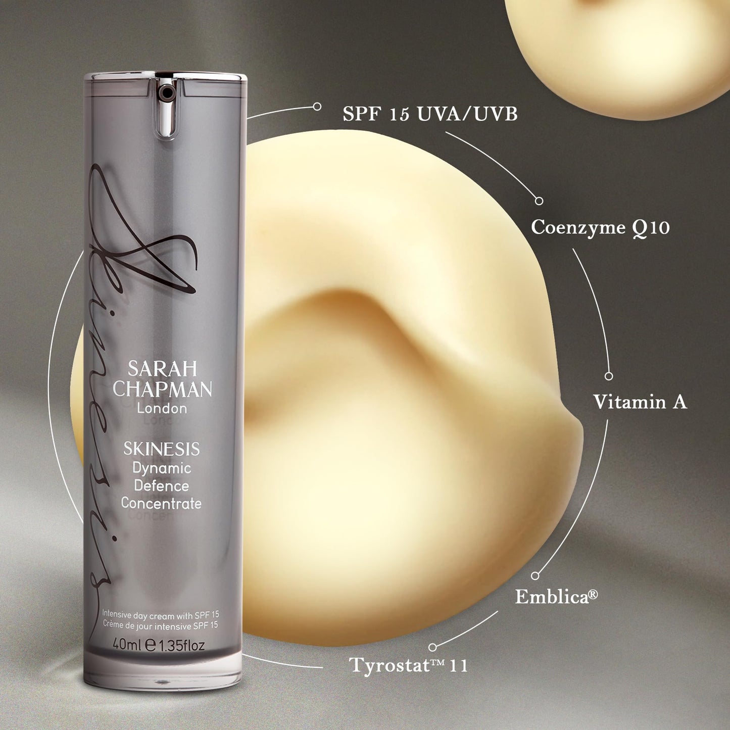 Sarah Chapman Skinesis Dynamic Defence Concentrate Moisturiser SPF 15 - Anti Ageing Intensive Face Moisturiser - 40ml Day Cream for Brighter and More Radiant Skin