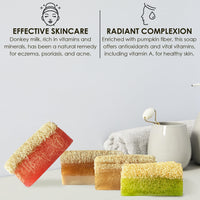 STORELUXY 130gr Donkey Milk & Honey Soap Bar With Pumpkin Fiber Natural Handmade Loofah | Anti Ageing, Anti Wrinkle, Effective For Acne & Eczema, Vitamin A, Moisturising Skincare