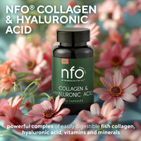 NFO Collagen & Hyaluronic Acid [120 Capsules] Natural High-Dose Complex of Fish Collagen, Hyaluronic Acid, Vitamin C, Biotin, Zinc for Healthy Skin, Hair, Nails, Teeth, Made in Finland