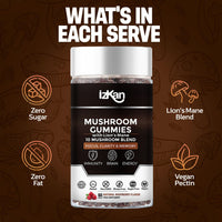 Izkan Mushroom Gummies Supplement 3000mg - 9 Mushrooms Gummies with Ashwagandha Supplement Promotes Nootropic Brain Supplement, Immune Support & Stress Relief - 60 Count (Halal, Gluten-Free, Vegan) (2)